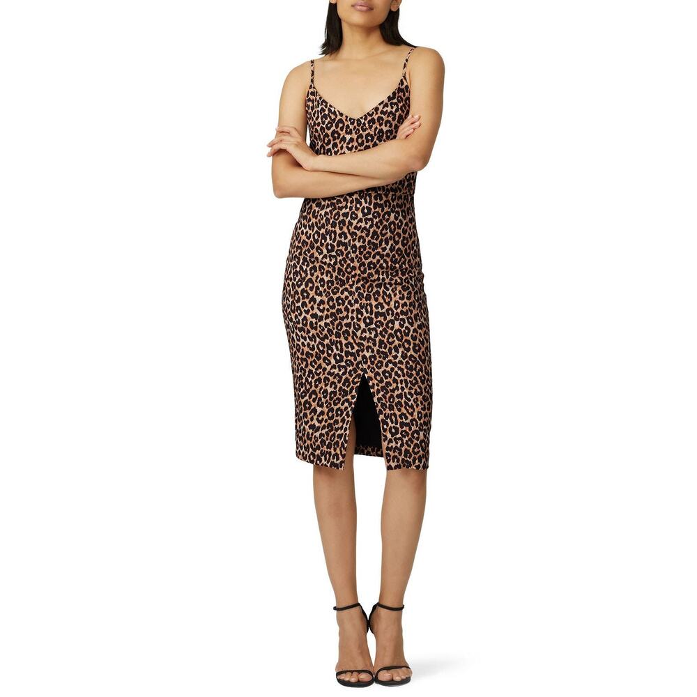 Likely Brooklyn Leopard Animal Print Sleeveless Slit‎ V-Neck Sheath Dress Size 6